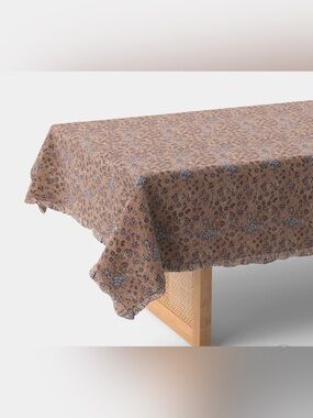 Threshold Block Print Ruffle Tablecloth 60x84 Mauve Blue Floral farmhouse